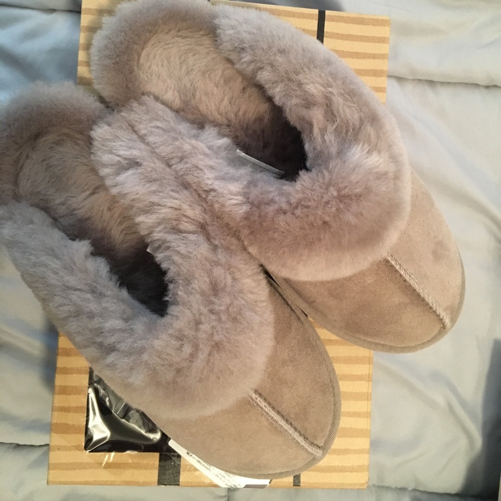 Gray leather slippers